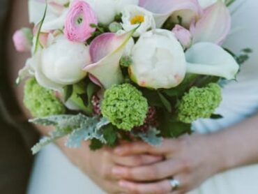 floral bouquet with white, pink and green flowers